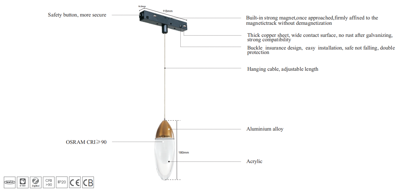 glass magnetic pendant light